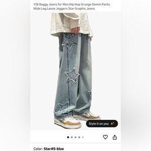 Unisex Wide-Leg Star Patch Light Blue Jeans size M